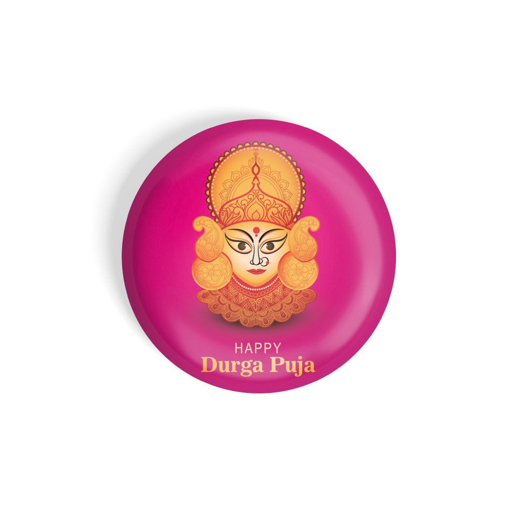 dhcrafts Round Fridge Magnet Pink Durga Puja D2 Glossy Finish Design Pack of 1 (75 mm)